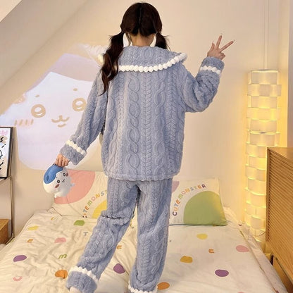 「tops」ちいかわ 刺繍 プリント コラボ服 秋冬 ヒート ナイトウェア ルームウェア  寝間着 パジャマ 2点セット 5種類YS8724