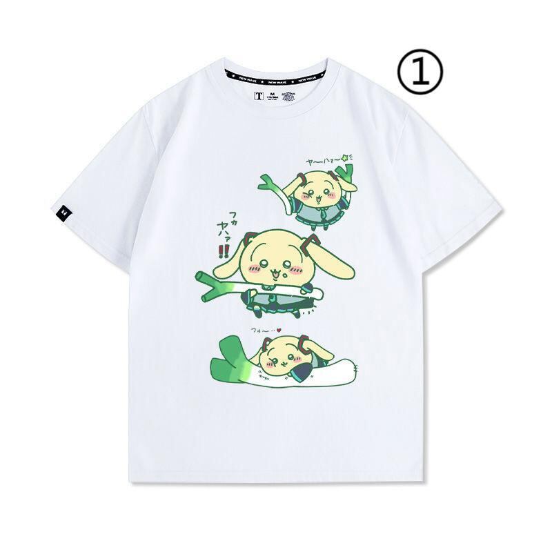 「tops」ちいかわ ウサギXハツネ キャラクター プリント 男女兼用 ラウンドネック 半袖Ｔシャツ 4種類5色YS8524