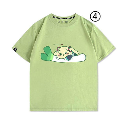 「tops」ちいかわ ウサギXハツネ キャラクター プリント 男女兼用 ラウンドネック 半袖Ｔシャツ 4種類5色YS8524