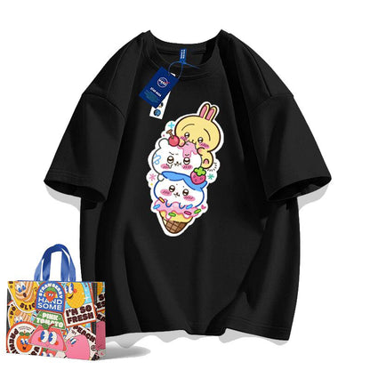 「tops」ちいかわ キャラクター プリント 男女兼用 ラウンドネック ルーズ 半袖Ｔシャツ 9色YS8497