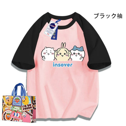 「tops」ちいかわ プリント 男女兼用 ラウンドネック ルーズ 半袖Ｔシャツ 4色YS8448