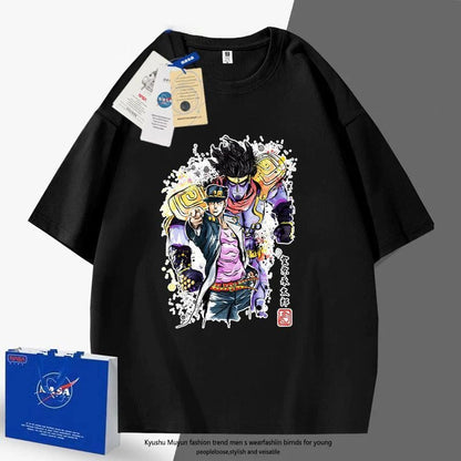 「tops」JOJO キャラクター ジョウタロウ スタンド パワー プリント 男女兼用 ラウンドネック ルーズ 半袖Ｔシャツ 6色YS8432