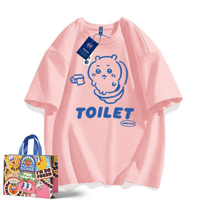 「tops」ちいかわ TOILET プリント 男女兼用 ルーズ 半袖Ｔシャツ 9色YS8533