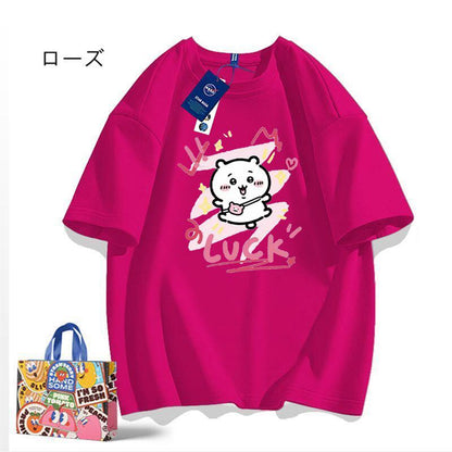 「tops」ちいかわ キャラクター LUCK プリント 男女兼用 ラウンドネック 半袖Ｔシャツ 6色YS8529