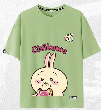 「tops」ちいかわ ウサギ キャラクタープリント 男女兼用 ラウンドネック 半袖Ｔシャツ 6色YS8471