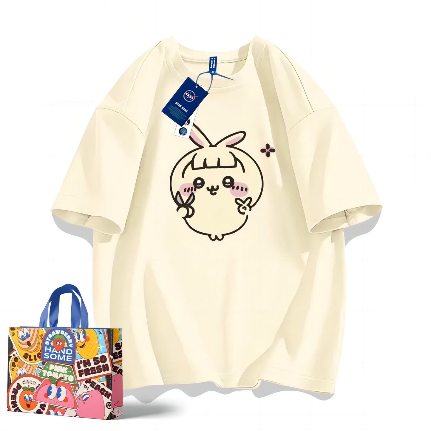 「tops」ちいかわ ウサギ キャラクタープリント 男女兼用 ラウンドネック ルーズ 半袖Ｔシャツ 9色YS8446