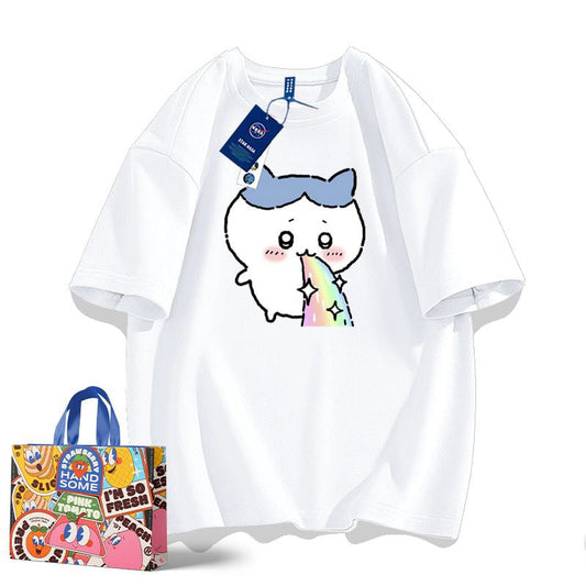 「tops」ちいかわ ハチワレ キャラクタープリント 男女兼用 ラウンドネック ルーズ 半袖Ｔシャツ 8色YS8458