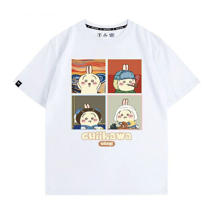 「tops」ちいかわ キャラクター 世界名画 プリント 男女兼用 ラウンドネック 半袖Ｔシャツ 5色YS8522