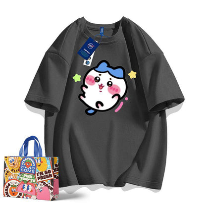 「tops」ちいかわ ハチワレ プリント 男女兼用 ルーズ 半袖Ｔシャツ 7色YS8537