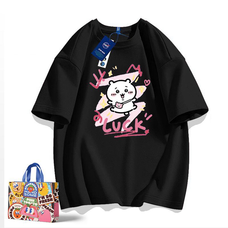 「tops」ちいかわ キャラクター LUCK プリント 男女兼用 ラウンドネック 半袖Ｔシャツ 6色YS8529