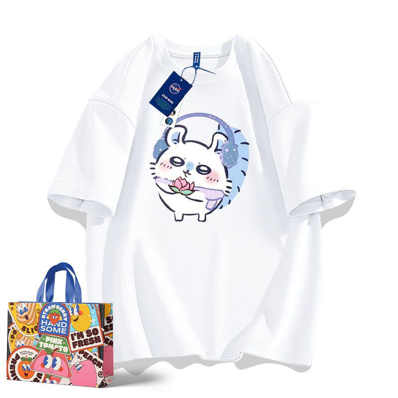 「tops」ちいかわ モモンガ キャラクター プリント 男女兼用 ラウンドネック 半袖Ｔシャツ 9色YS8527