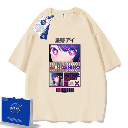 「tops」Hoshino Ai  キャラクター  プリント 男女兼用 ラウンドネック 半袖Ｔシャツ 5色YS8482