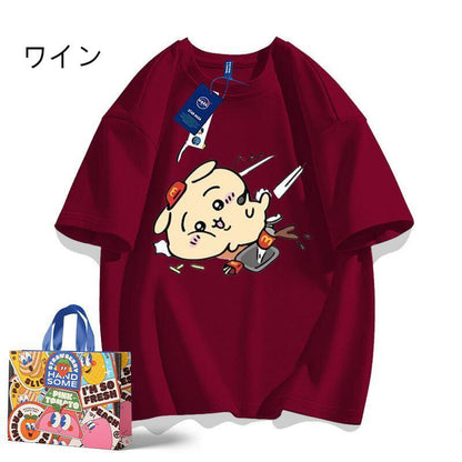 「tops」ちいかわ ウサギ 漫画プリント 可愛い 半袖Ｔシャツ （ 男女兼用） 7色YS8525