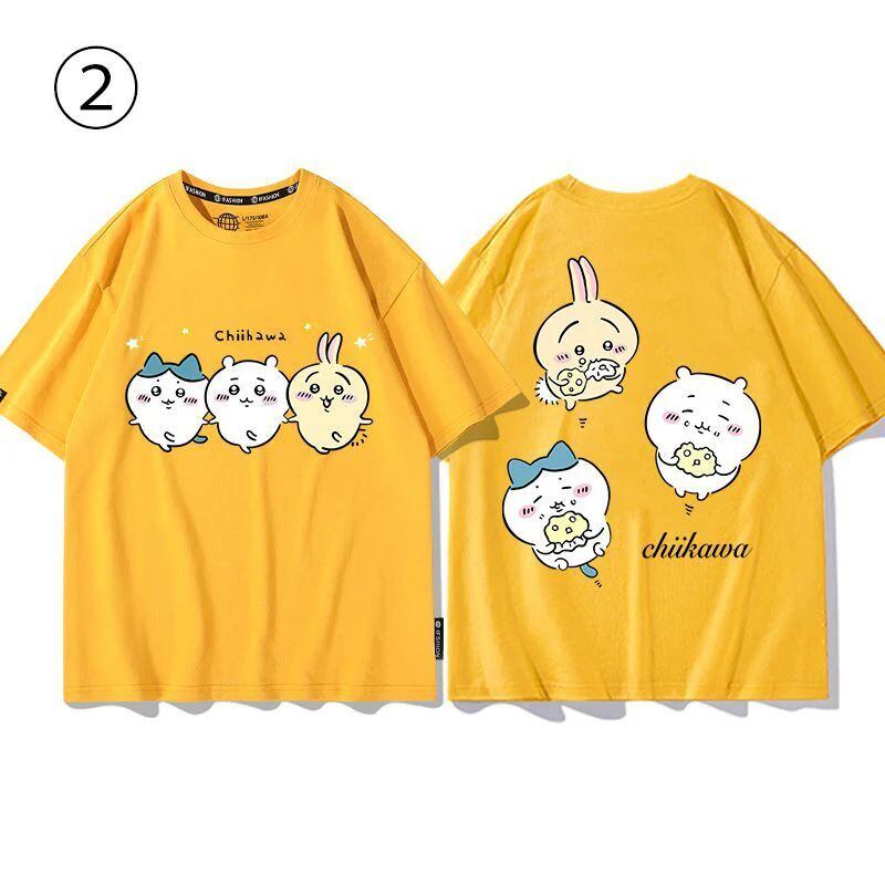 「tops」ちいかわ 可愛い プリント 男女兼用 ルーズ 半袖Ｔシャツ 4色2種類YS8420