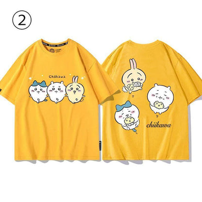 「tops」ちいかわ 可愛い プリント 男女兼用 ルーズ 半袖Ｔシャツ 4色2種類YS8420