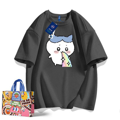 「tops」ちいかわ ハチワレ キャラクタープリント 男女兼用 ラウンドネック ルーズ 半袖Ｔシャツ 8色YS8458