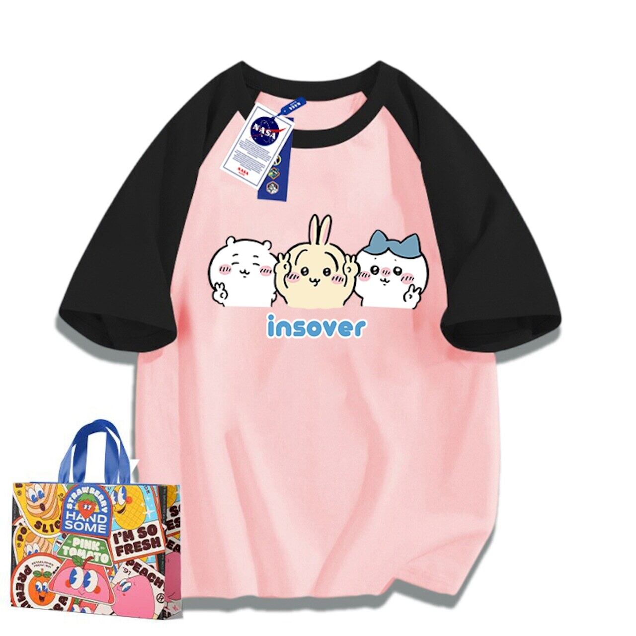 「tops」ちいかわ プリント 男女兼用 ラウンドネック ルーズ 半袖Ｔシャツ 4色YS8448