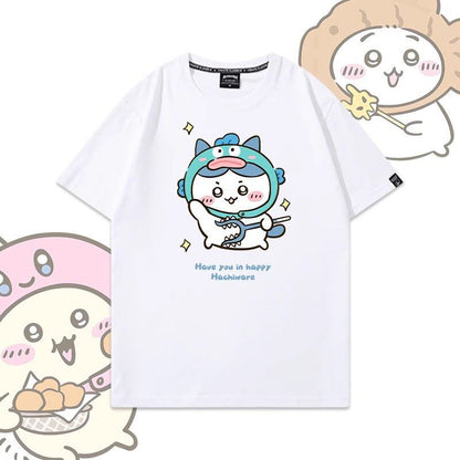 「tops」ちいかわ ハチワレ キャラクター プリント 男女兼用 ラウンドネック 半袖Ｔシャツ 7色YS8489