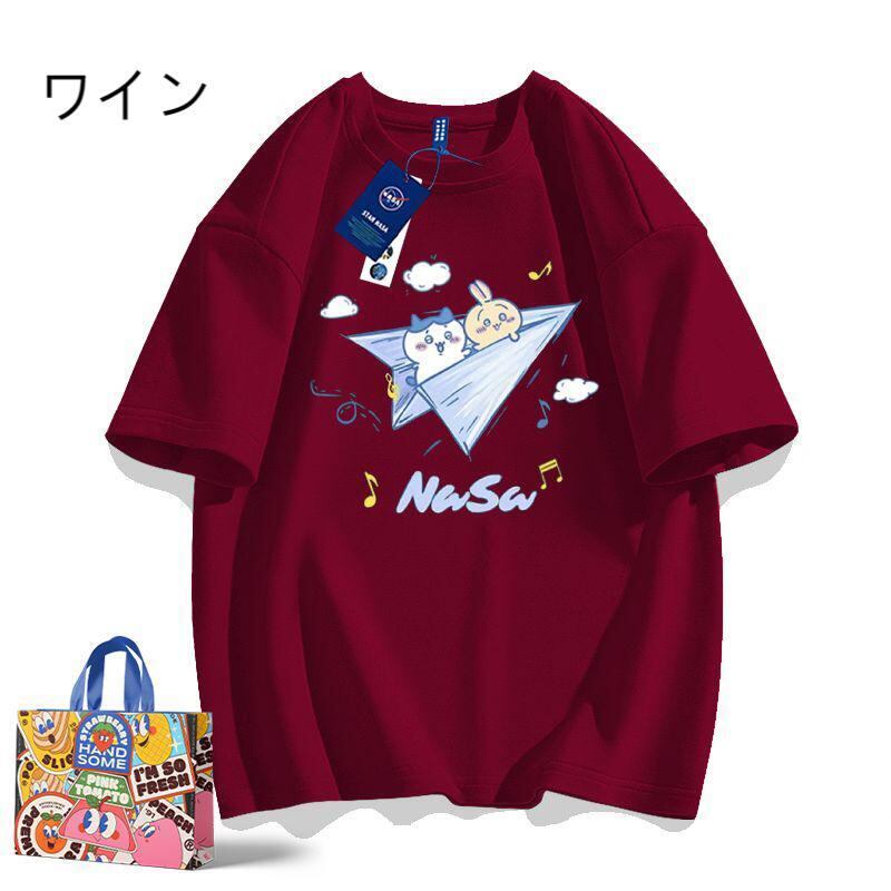 「tops」ちいかわ 紙飛行機 キャラクタープリント 男女兼用 ラウンドネック ルーズ 半袖Ｔシャツ 6色YS8473