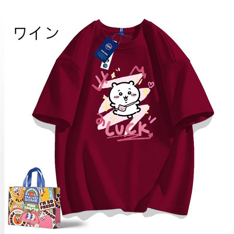 「tops」ちいかわ キャラクター LUCK プリント 男女兼用 ラウンドネック 半袖Ｔシャツ 6色YS8529