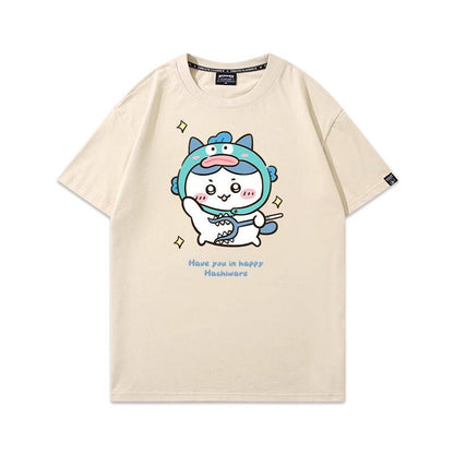 「tops」ちいかわ ハチワレ キャラクター プリント 男女兼用 ラウンドネック 半袖Ｔシャツ 7色YS8489