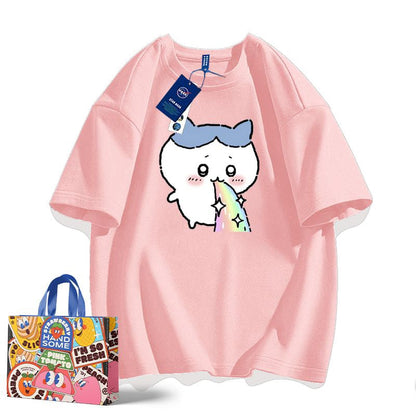 「tops」ちいかわ ハチワレ キャラクタープリント 男女兼用 ラウンドネック ルーズ 半袖Ｔシャツ 8色YS8458