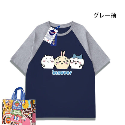 「tops」ちいかわ プリント 男女兼用 ラウンドネック ルーズ 半袖Ｔシャツ 4色YS8448