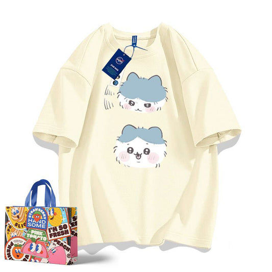 「tops」ちいかわ ハチワレ アニメ プリント  男女兼用 ルーズ 半袖Ｔシャツ 9色YS8535