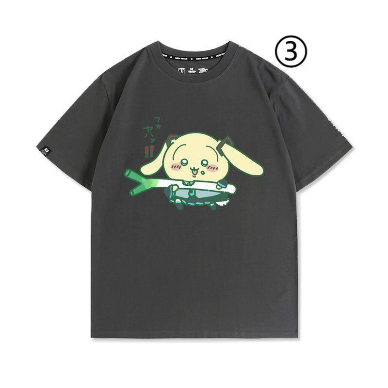 「tops」ちいかわ ウサギXハツネ キャラクター プリント 男女兼用 ラウンドネック 半袖Ｔシャツ 4種類5色YS8524