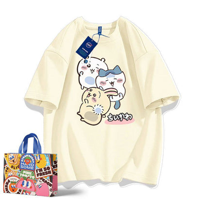 「tops」ちいかわ プリント 男女兼用  ラウンドネック ルーズ 半袖Ｔシャツ 8色YS8449