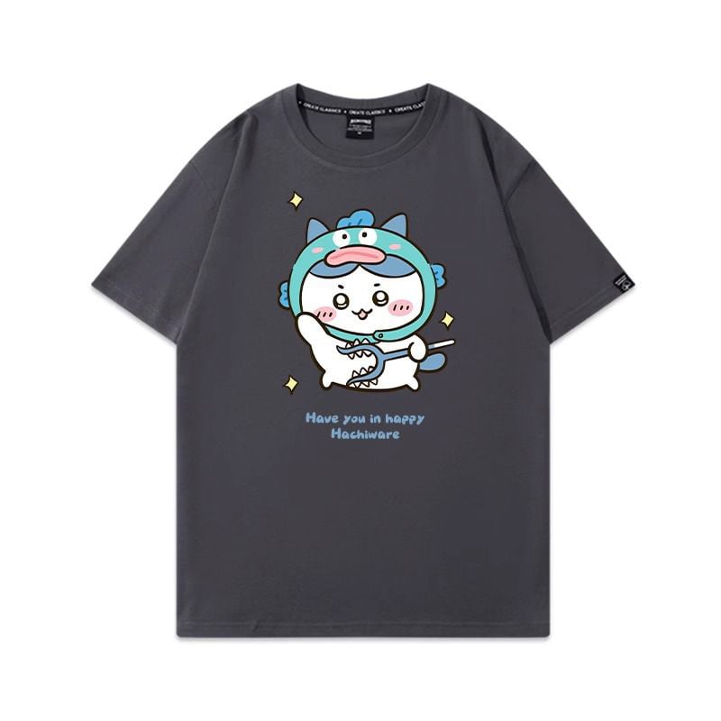 「tops」ちいかわ ハチワレ キャラクター プリント 男女兼用 ラウンドネック 半袖Ｔシャツ 7色YS8489