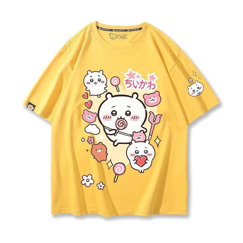 「tops」ちいかわ キャラクター プリント 男女兼用 ラウンドネック 半袖Ｔシャツ 7色YS8403