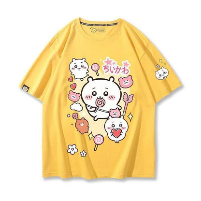 「tops」ちいかわ キャラクター プリント 男女兼用 ラウンドネック 半袖Ｔシャツ 7色YS8403