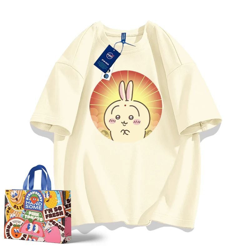 「tops」ちいかわ ウサギ キャラクター プリント 男女兼用 ラウンドネック 半袖Ｔシャツ 8色YS8393