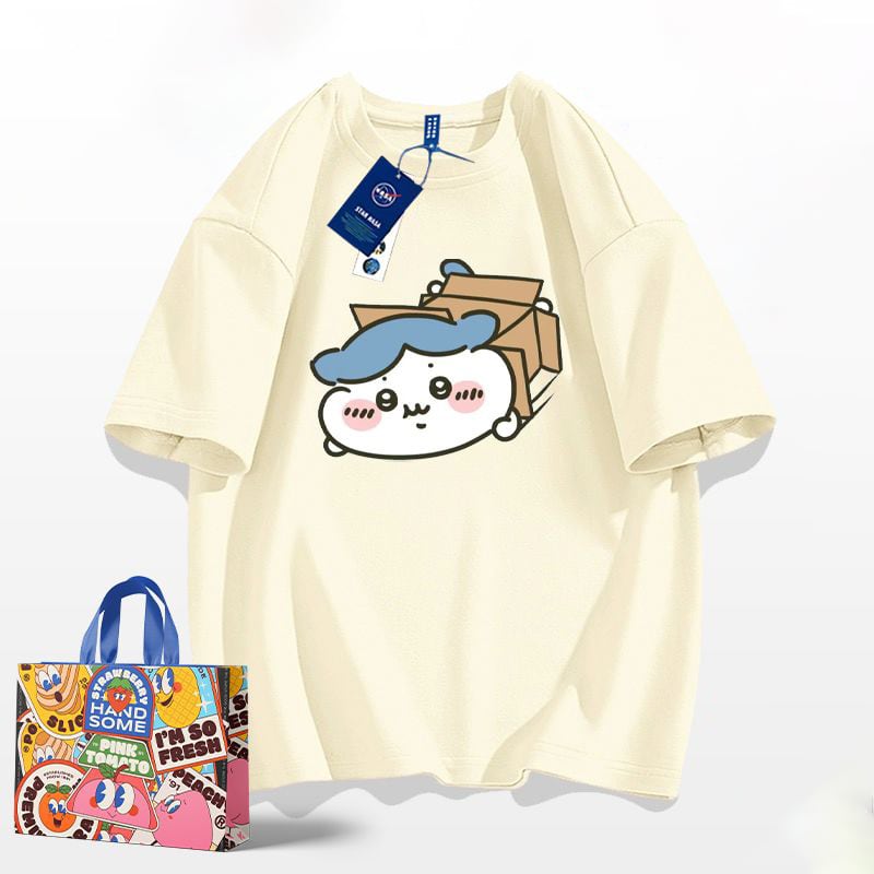 「tops」ちいかわ ハチワレ キャラクタープリント 男女兼用 ラウンドネック ルーズ 半袖Ｔシャツ 6色YS8462