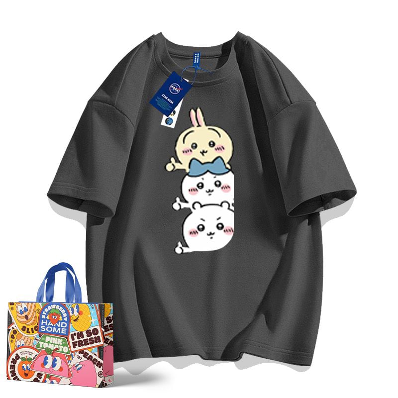 「tops」ちいかわ キャラクタープリント 男女兼用 ラウンドネック ルーズ 半袖Ｔシャツ 7色YS8463