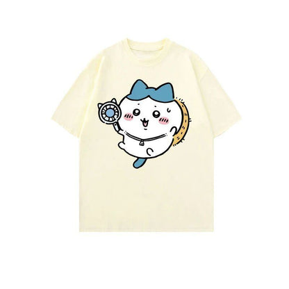 「tops」ちいかわ ハチワレ キャラクター プリント 男女兼用 ラウンドネック 半袖Ｔシャツ 7色YS8392