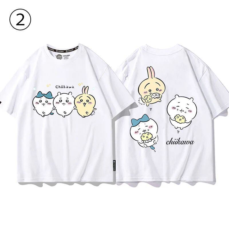 「tops」ちいかわ 可愛い プリント 男女兼用 ルーズ 半袖Ｔシャツ 4色2種類YS8420